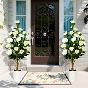 Alupssuc 2 Pack Artificial Camellia Tree with 24 Blooming White Flowers Fake Camellia Tree with Flower Pots for Outdoor Office Home Porch Decor 3/4 Feet White