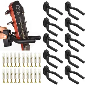 10 count Guitar Hangers, Bass Stand Wall Mount Hanger Hooks with Screws, Ukulele Banjo Mandolin Electric Guitar Display Holders, Black