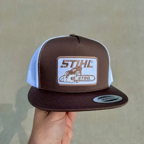 Vintage Sthil Brown Classic Style Flat Snapback Hat Timeless Stihl