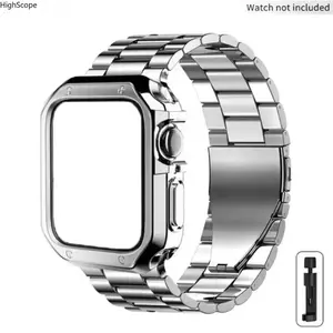 Apple Watch Protective Case and Stainless Steel Band Set, Durable Electroplated TPU Cover with Tool Kit, Compatible with Ultra Series 9-6 38-49mm