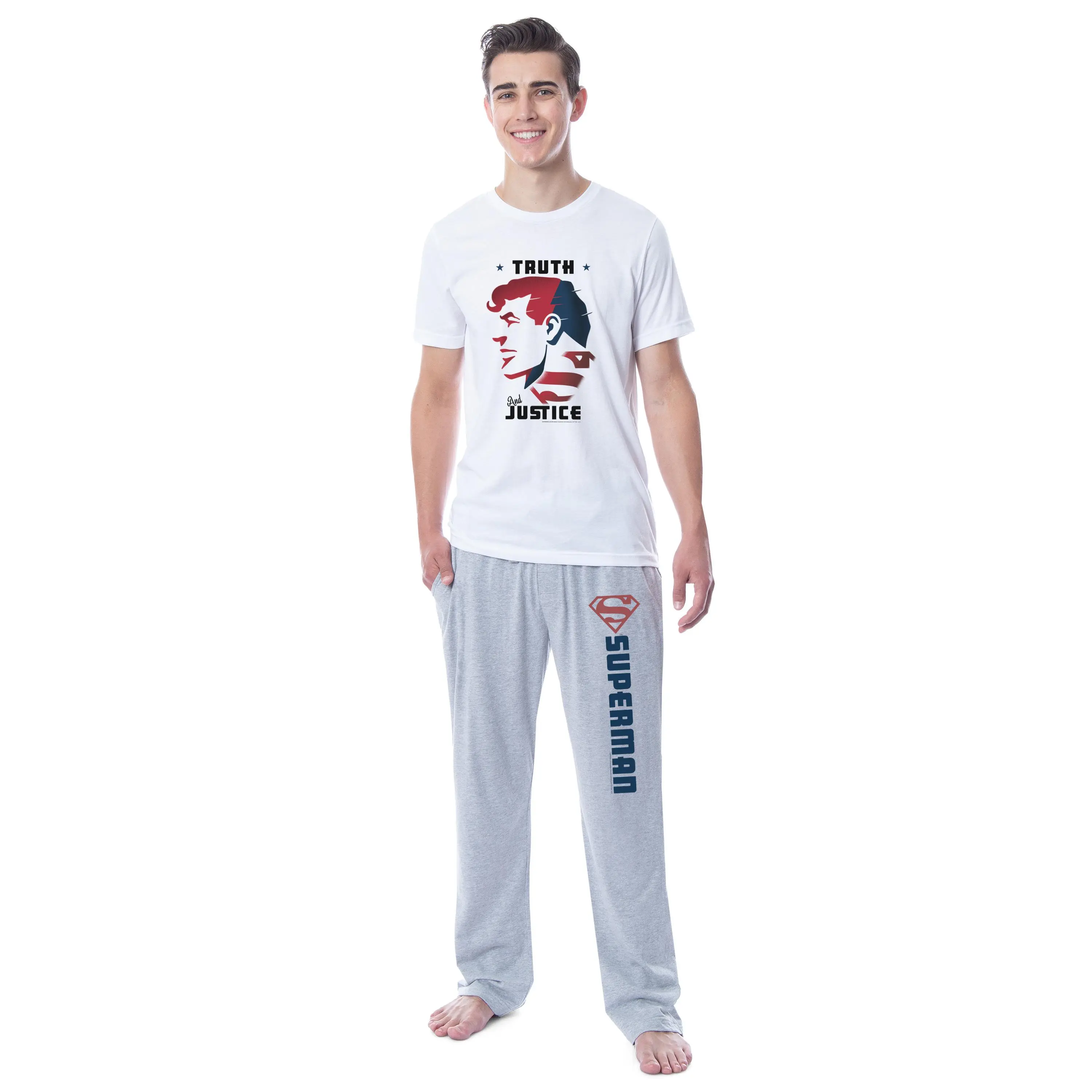 DC Comics Mens' Superman Silo Truth Justice Sleep Pajama Set Shirt Pant