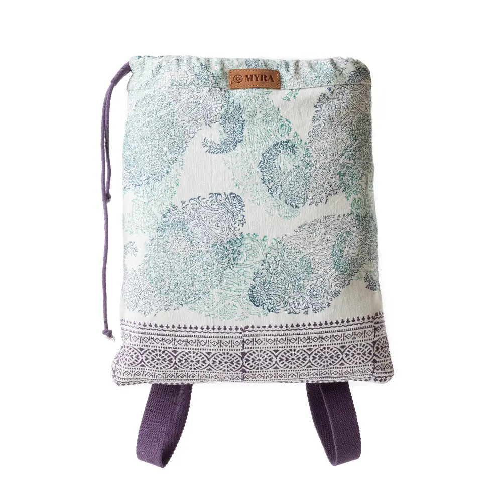 Women's Boho Style Printed Backpack - Upcycled Canvas Floral Paisley Stylish Daypack, Portable Lightweight Drawstring Bag for Travel, Boho Style Backpack, Portable Lightweight Backpack