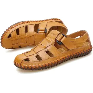 Mens Sport Sandals Closed Toe Outdoor Fisherman Shoes Leather Summer Beach Loafters Breathable Anti-Slip