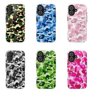 Camouflage BAPE Ape Head Phone Case for iPhone 17-7 Pro Max Plus & Samsung Galaxy S25-S21 Ultra Plus - A Bathing Ape Camo Streetwear Aesthetic Matte Hard Cover unisex 6 Colors