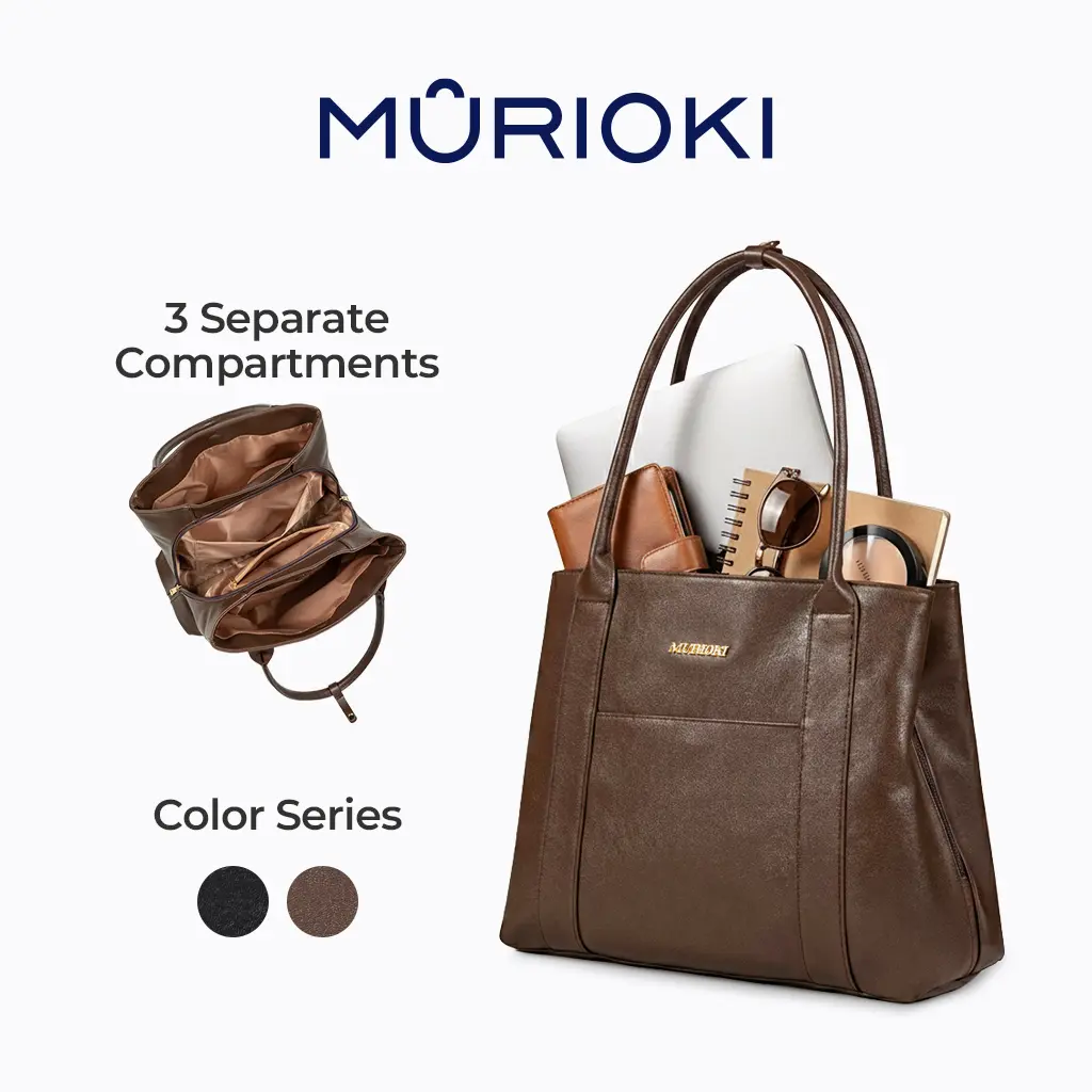 Shoulder Bag - PU Leather Work Tote Bag with 3 Separate Compartments & Zipper Closure, Large Capacity Laptop Purse for 13 Inch MacBook, Office, College & Daily Travel, Elegant Gift for Women, Teachers & Professionals
