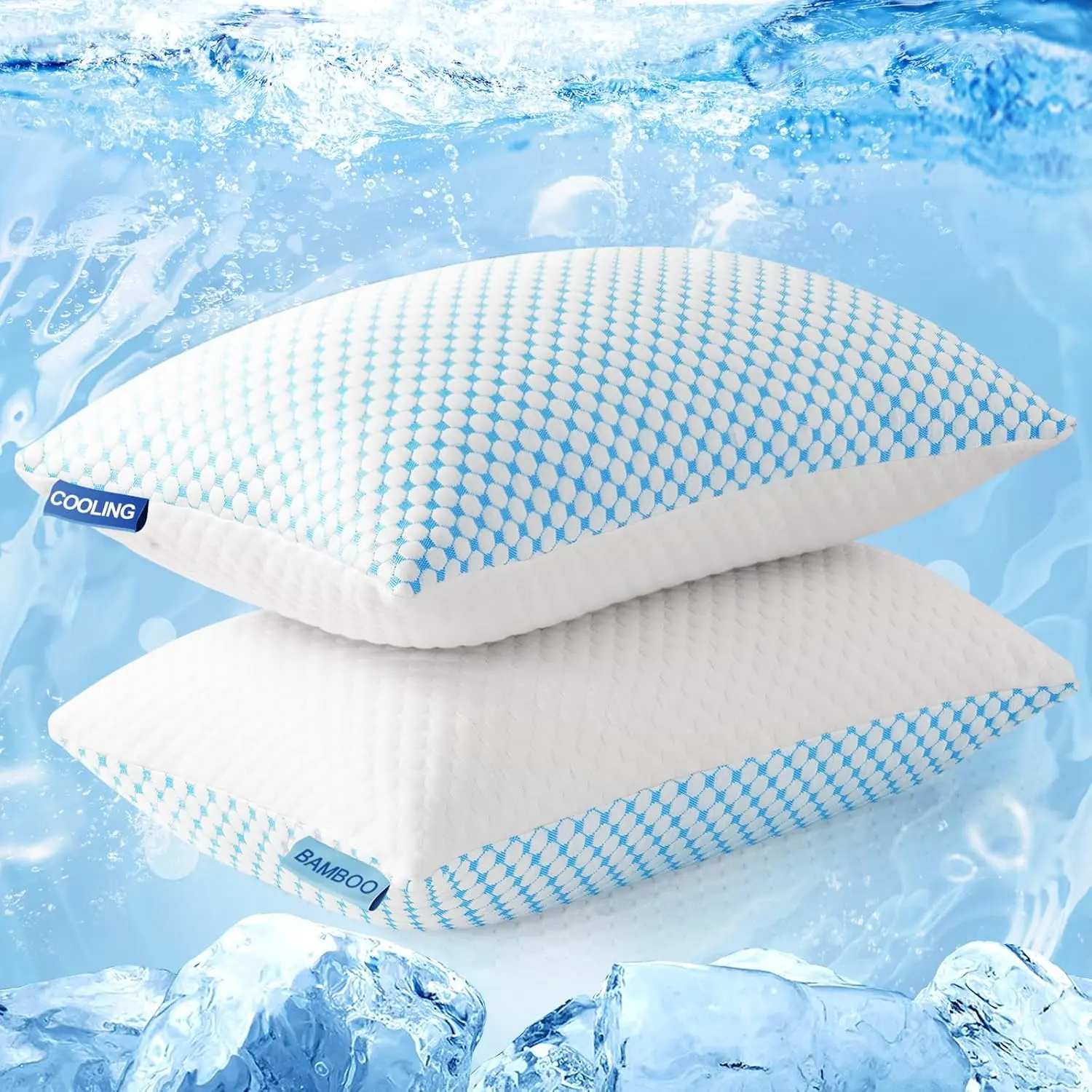 2-Piece Resilience Firm Shredded Memory Foam Pillows, Queen Size Cooling Bedding with Adjustable Fill, Neck Support for Back-Side Sleepers to Maintain Good Posture, 2 Piece Sets, Bedroom Decor