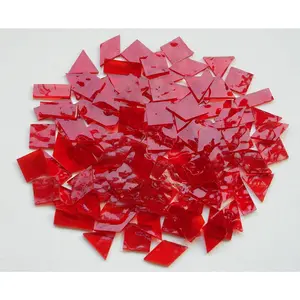 Transparent Textured Stained Glass Pieces 200G Vibrant 4 Shapes Mosaic Tiles for DIY Crafts Bulk Mosaic Making Kit Lipstick Red