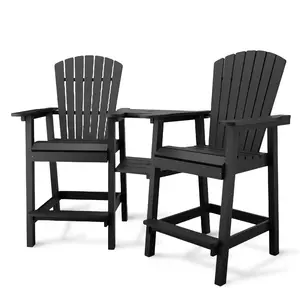 Set of 2 All-Weather HDPE Adirondack Bar Height Chairs, Ergonomic Tall Patio Chairs with Removable Tray & Footrest, Weather Resistant Deck Chairs for Garden, Patio, Fire Pit