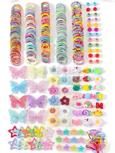 510pcs Cute Cartoon Hair Accessories Combination Set, Dopamine Color Series, Including Hair Rings, Elastics, Butterflies, Cartoon Clips And Small Claw Clips - Very Suitable For Girls And Women, Christmas And Halloween Decorations, Small Gifts For Women