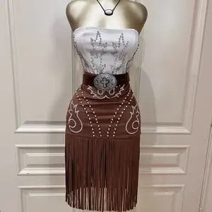 Roselyn Stretch Suede Fringe Hem Skirt