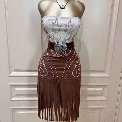Roselyn Stretch Suede Fringe Hem Skirt