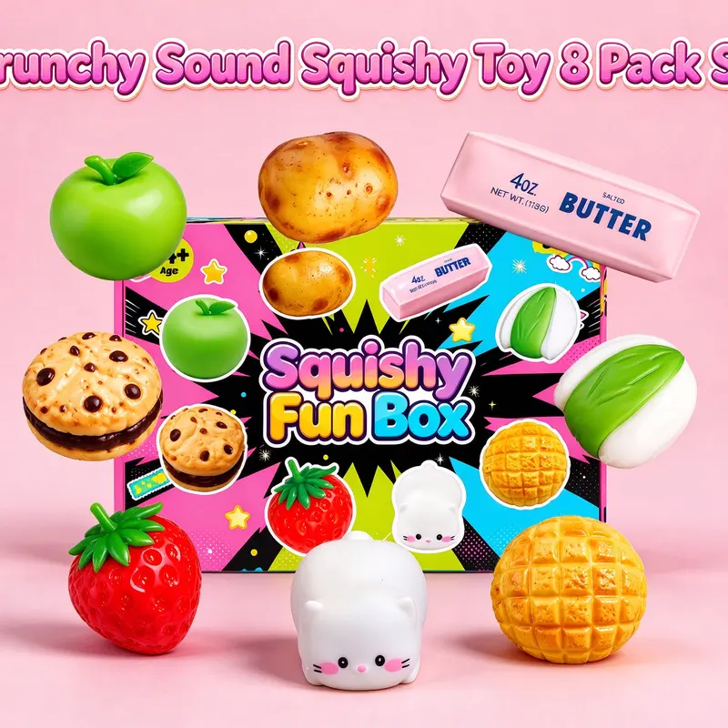 8-Piece ASMR Sensory Fidget Balls Set - Building-Block Filled Squishies Toys, Crunchy Squishy Smushers, Fidgets for Anxiety, Ideal Gift for Teens & Adults, Halloween Squishies