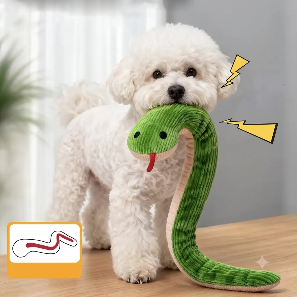Squeaky Snake Dog Plush Toy | Soft Corduroy Interactive Chew Toy for Dogs