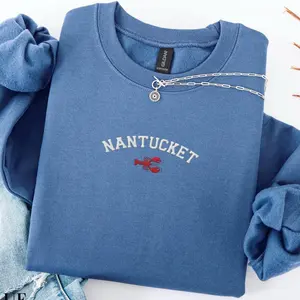 Embroidered Nantucket Lobster T-shirt/Sweatshirt/Hoodie, New England Coastal Chic Crewneck, Fisherman Aesthetic, Nantucket Bachelorette, Ocean Lover Gift