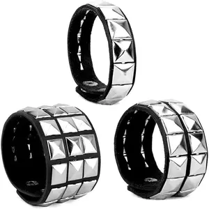 Leather Punk Bracelet for Men Women 80s Goth Rock Wristband Cuff Bangle Unisex for Party Favors Accessories(3 Pcs)