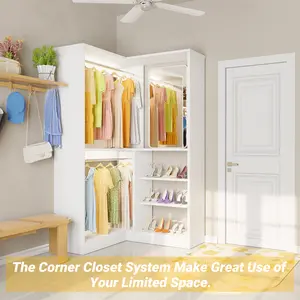 iSunirm Corner Closet System, 36” Large Freestanding Closet Organizer Tower with 2 Hanging Rods and Storage Shelves, Sturdy Walk in Closet Kit for Bedroom and Entryway, 36" W x 36" D x 80" H