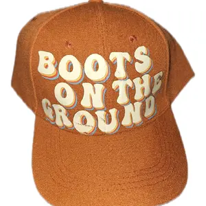 Bronze Colored Hats with Retro Words Boots on the Ground Design