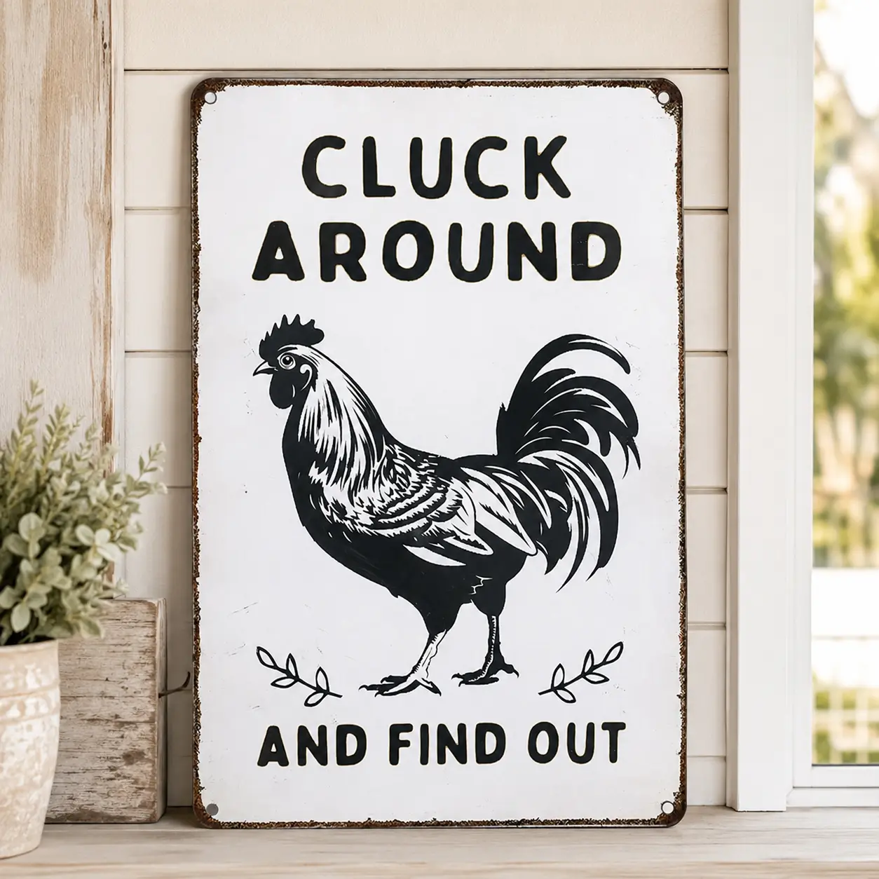 8x12in Funny Rooster Metal Sign Wall Decor, Cluck Around And Find Out Farmhouse Sign, Chicken Coop Decor, Rustic Country Kitchen Decoration, Vintage Aluminum Hanging Sign, Rustic Kitchen Wall Art, Country Home Decor, Barn Garage Garden Decoration