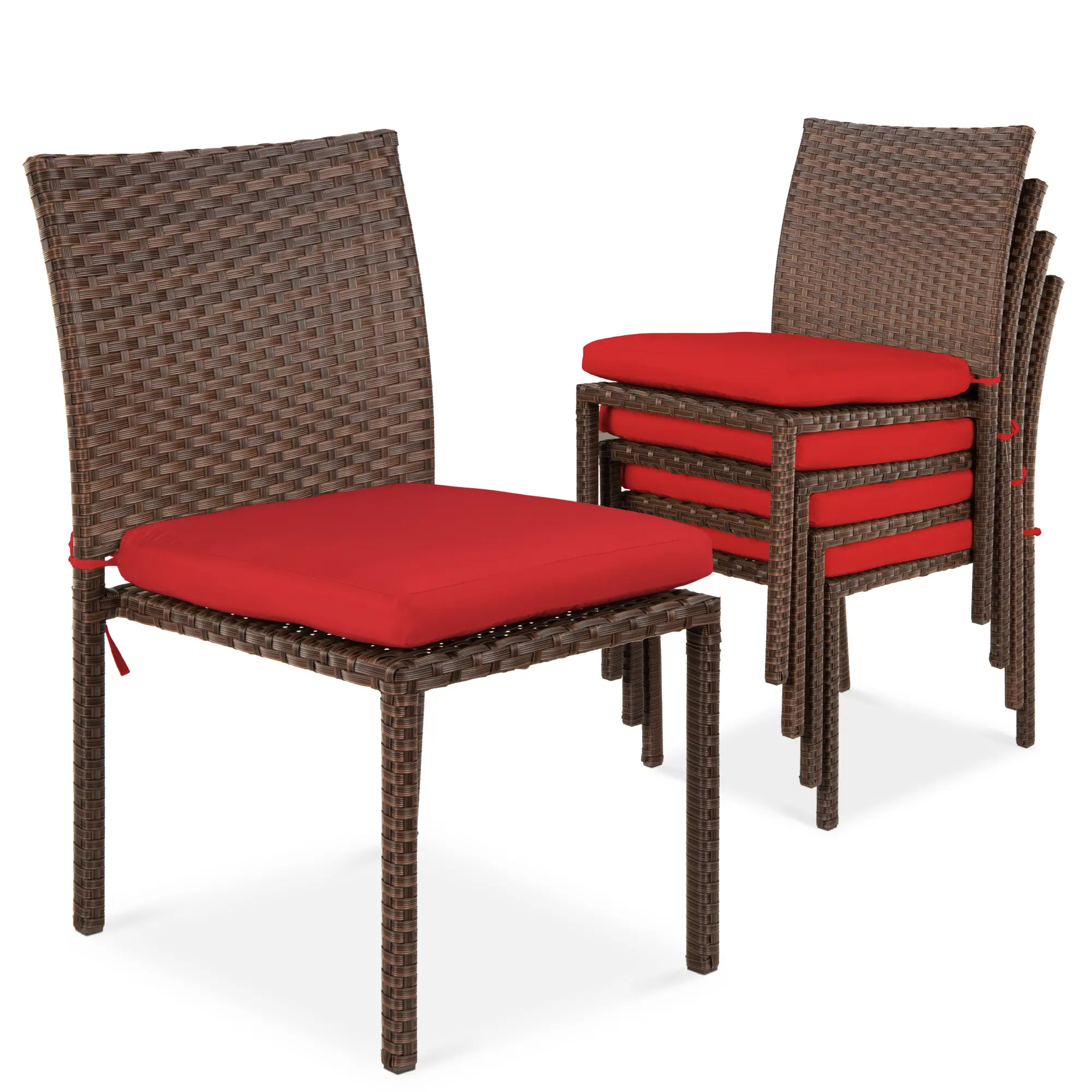 Best Choice Products Set of 4 Stackable Outdoor Patio Wicker Chairs w/ Cushions, UV-Resistant Finish
