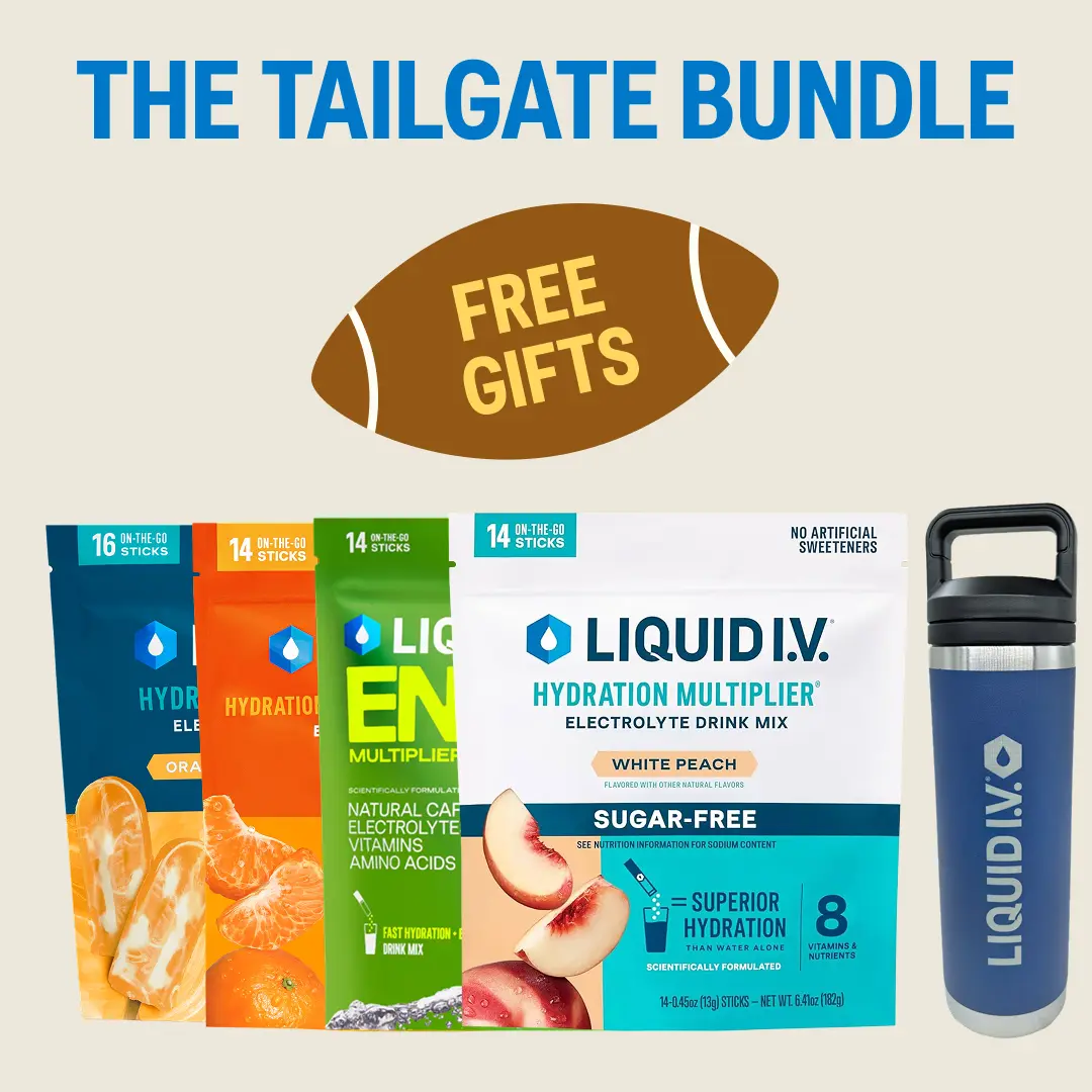 Tiktok Shop Exclusive Tailgate Bundle - Liquid I.V. Hydration Multiplier - Hydration Powder Packets | Electrolyte Powder Drink Mix | Convenient Single-Serving Sticks | 8 Vitamins & Nutrients | 4 Pack (60 Servings)​