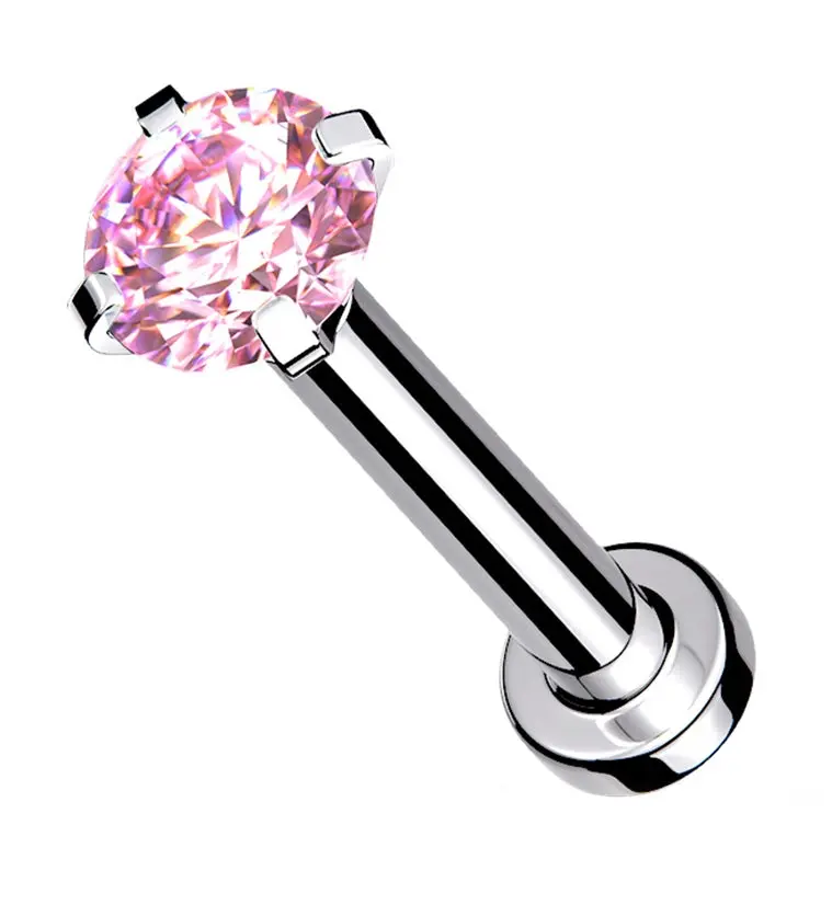 Pink CZ Prong Internally Threaded Mini Disc Labret