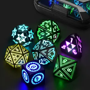 Light Up DND Dice with Charging Case for Dungeons n Dragons LED Dice Set DnD Rechargeable 7 Color Polyhedral Role Playing RPG Dice for DND Gifts Accessories (Geometry RGB)