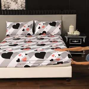 Heart Pattern Fitted Sheet Set, 3 Counts/set Including 1 Count Fitted Sheet & 2 Counts Pillowcase without Filler, Soft Comfortable Bedding Set for Bedroom Bed Sheets