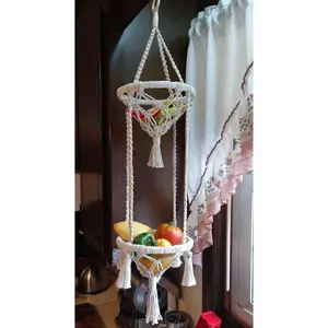 Two Tier Macrame Fruit Basket Hanger, Hanging Fruit Basket
