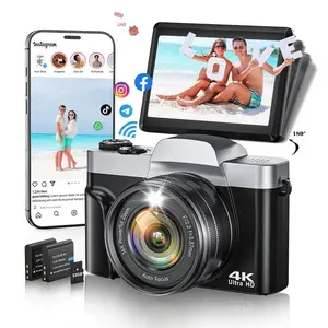 4K Ultra HD Digital Camera with 180° Flip Screen, 16X Zoom Auto Focus Vlogging Magnetic Wireless Action