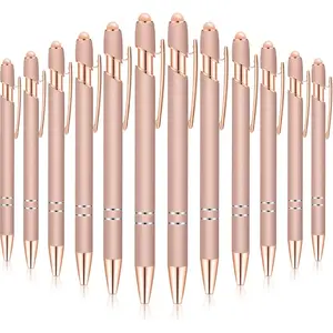 12 count 2 in 1 Stylus Metal Ballpoint Pen with Stylus Tip, 1.0 mm Black Ink Ballpoint Pen for Touch Screens(Rose )