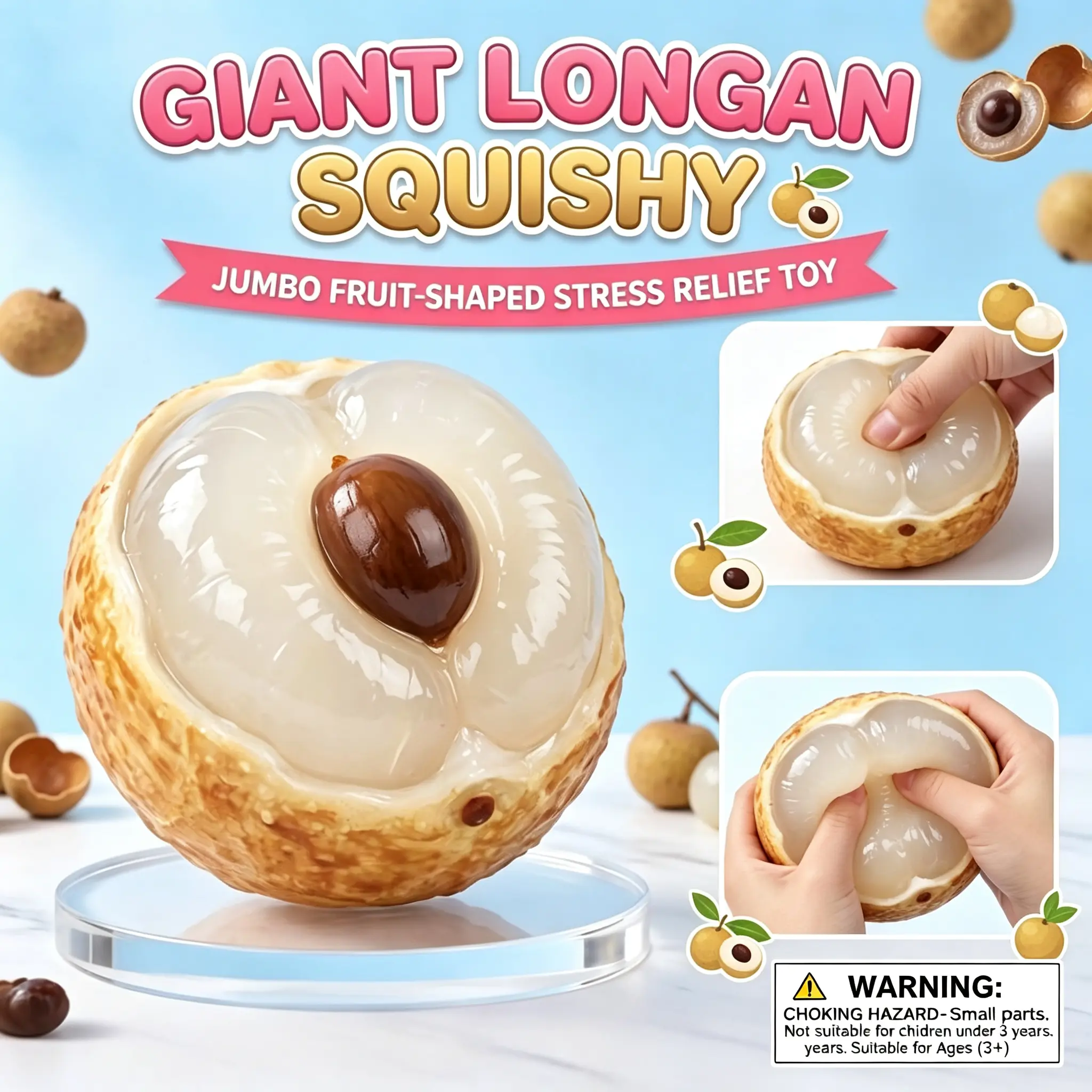 Simulated Longan Squishy Fidget Toy - Ultra-Soft Gel Sensory Squeeze Gadget, Portable ASMR Tactile Decompression Plaything, Stress Relief Decor for Hobby Collectors
