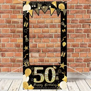 One piece pack, 50th birthday photo backdrop cloth, Happy Birthday, black and gold balloon backdrop cloth, photography props, adult birthday party supplies, background decoration, birthday gift, birthday party decorations
