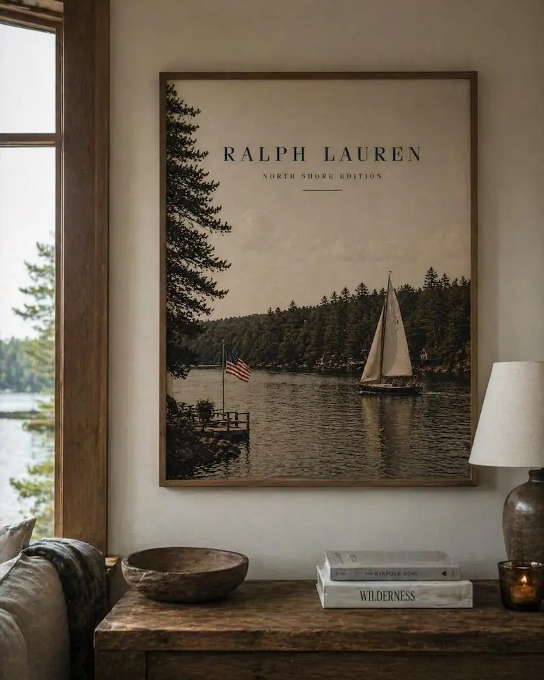 North Shore Sailboat Lake Poster | Vintage Nautical Ralph Style