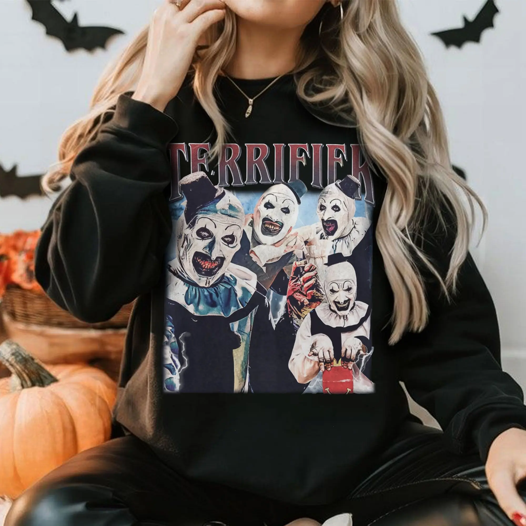 Vintage 90S halloween Sweatshirt, Terrifier Horror Movie Shirt, Vintage Terrifier Shirt, Halloween Movie Sweatshirt, Halloween Character Shirt, Halloween Gif