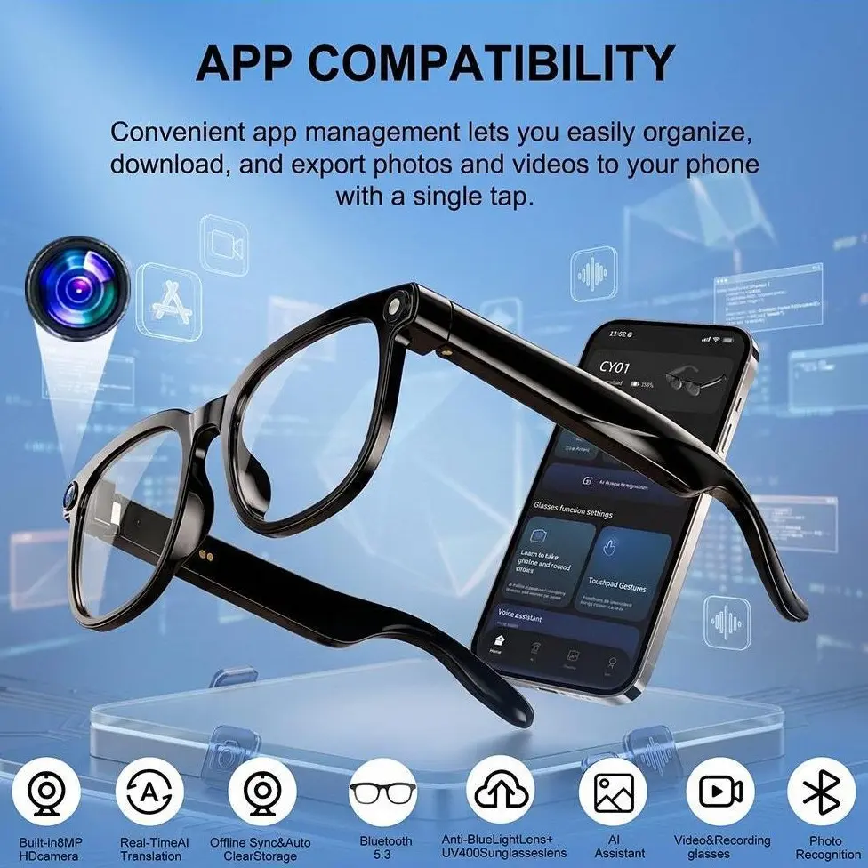 ZIOX Magnetic Wearable Smart Glasses - 8MP HD Camera, Auto-Darkening Lenses, Voice Assistant, Translation, Bluetooth, Long Battery Life, Smart Sunglasses for Music Listening - Ideal Easter Gift for Tech Lovers, Hiking Eyeglasses