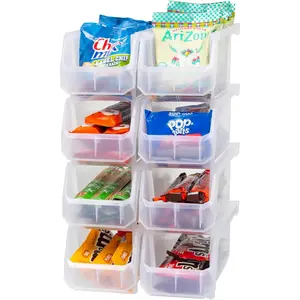Medium Clear Plastic Stackable Storage Bins 8 Pack - Organizer Containers for Closet Pantry Shelf Garage and Office Organization