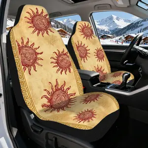 2pcs, Trendy Spiraling Sun Motif Print Front Seat Covers, Durable and Foldable, Compatible with Most Sedan and SUV Front Seats, Ideal for Daily Use and Holiday Presents