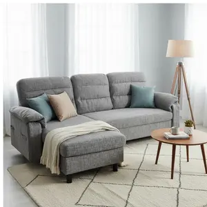 Modular 3-Seat Sectional Sleeper Sofa with Chaise, Deep Seat L-Shaped Couch with Ottoman, Comfy Upholstered Living Room Furniture Set with Plush Cushions, Space-Saving Apartment Couch, Stain-Resistant Fabric
