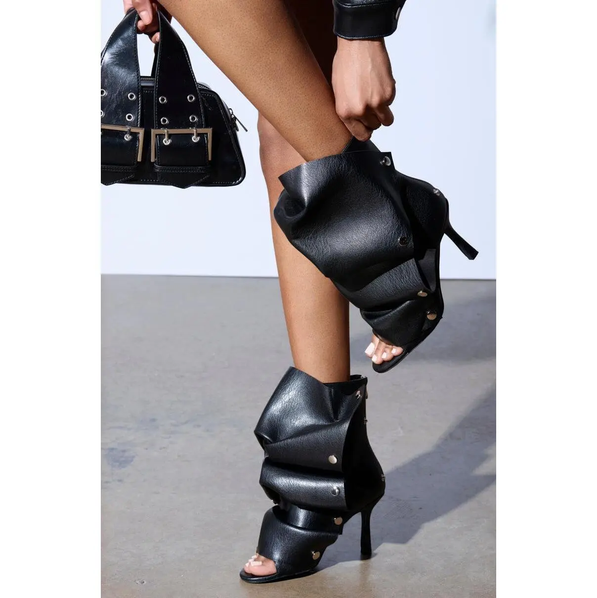 AZALEA WANG BIRD SONG SNAP OPEN TOE BOOTIE IN BLACK AZALEA WANG BIRD SONG SNAP OPEN TOE BOOTIE IN BLACK