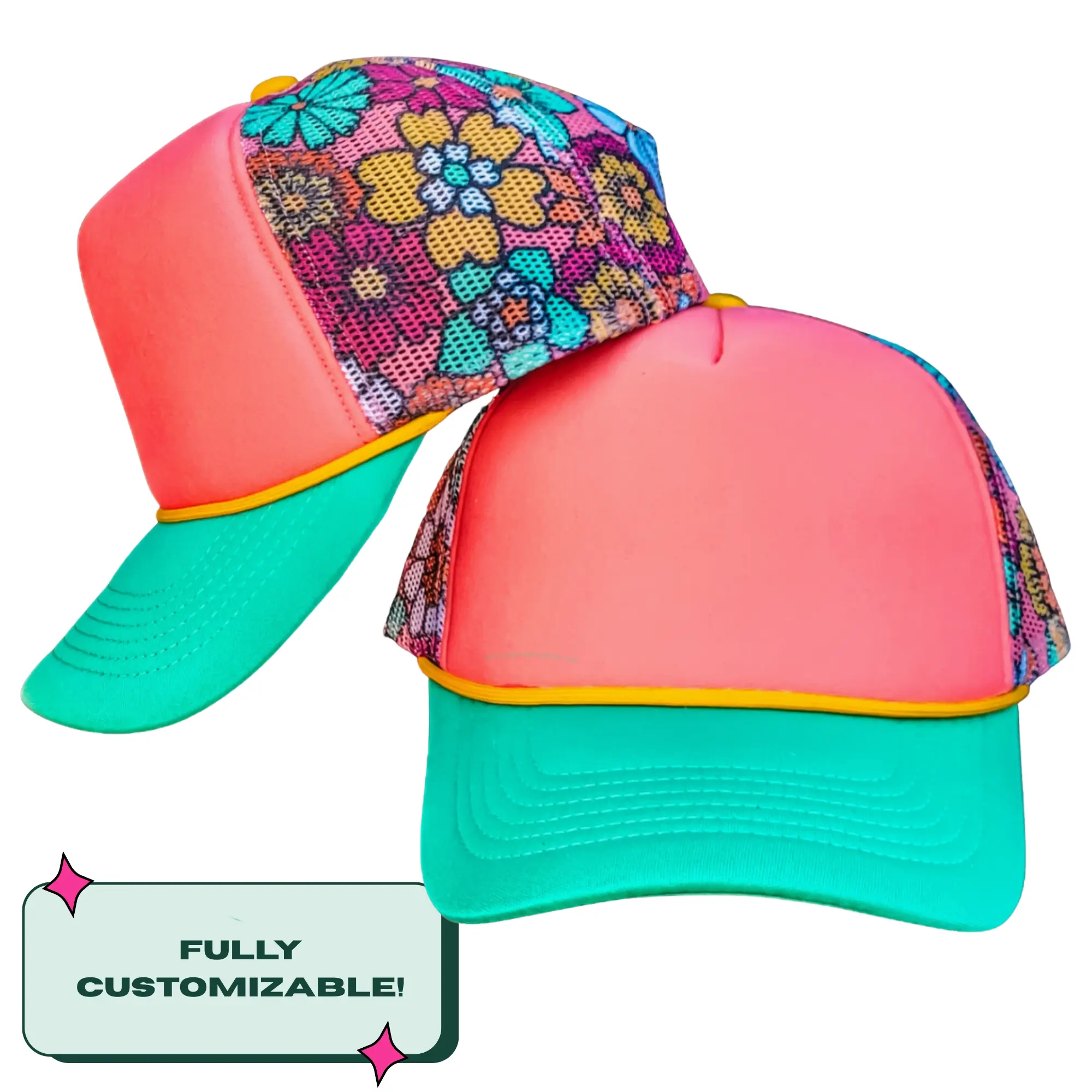 Custom Embroidered Groovy Floral Magnetic Ponytail Trucker Hat