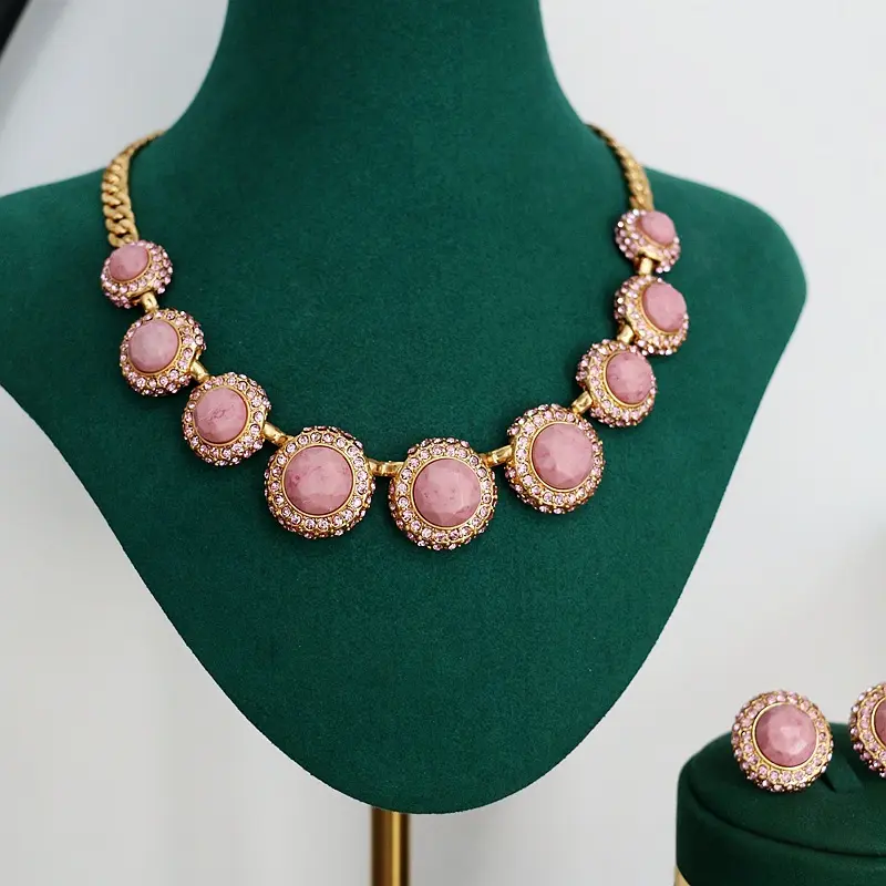 Vintage 90s Retro Reproduction Gemstone Necklace and Earrings