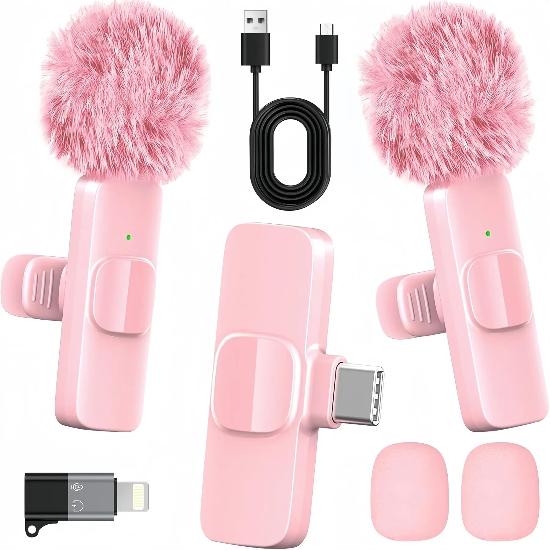 mobile smartphones Wireless Lavalier Lapel Microphone for iPhone, iPad, mini Video Recording Mic for Interview Video Podcast Vlog YouTube & Livestream, Noise Reduction, Plug & Play (Pink) minimic