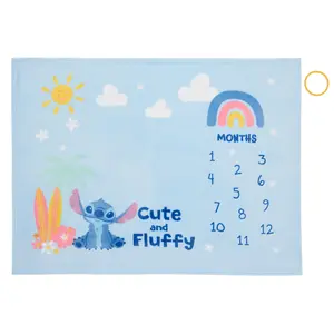 NoJo Disney Stitch Cute and Fluffy Milestone Baby Blanket, Blue and Pink