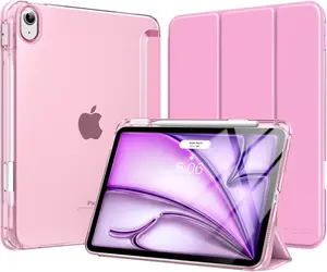 For iPad Air 11 inch Case (M4/M3/M2) 2026/2025/2024, iPad Air 5th/4th Gen 10.9 inch Case 2022/2020 with Pencil Holder, Slim Light Trifold Cover with Hard PC Translucent Back Shell, Pink