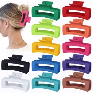 3.5 Inch Medium Hair Accessories: 12 Pcs Square Jaw Clips for Thick and Thin Hair - Rectangular Bulk Clips for Women and Girls