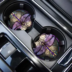 Creative Dragonfly Pattern Car Coaster, Round Car Cup Holder Coaster, Anti-slip Decorative Car Cup Holder Pad, Car Accessories for Women & Men, Car Interior Decoration