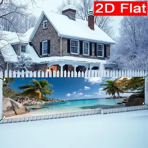 Summer Seawater Coconut Trees Sunshine Pattern Polyester Banner Flag, Outdoor Lawn Wall Decoration, Festival Party Supplies