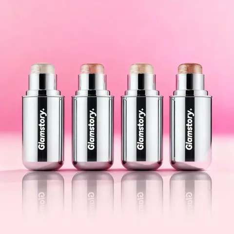 Glamstory Poptide Halo Solid Highlighter Stick Cosmetic, 7g Makeup Product for Adults, Luminous Glossy Shimmer, Long-Lasting Radiance, Nourishing, Vegan & Cruelty-Free, with Mirror, Ideal for Tan Lines, Dewy Look, All Skin Types