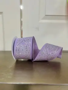 2.5 Inch By 10 Yard Lavender And Silver Deluxe Wavy Floral Ribbon