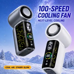 Portable Handheld Fan with Ice Cooling Plate, 100-Speed Rechargeable Personal Fan with LED Digital Display, Starry Light, 3000mAh Battery, USB-C Mini Cooling Fan for Travel, Beach, Office, Bedroom